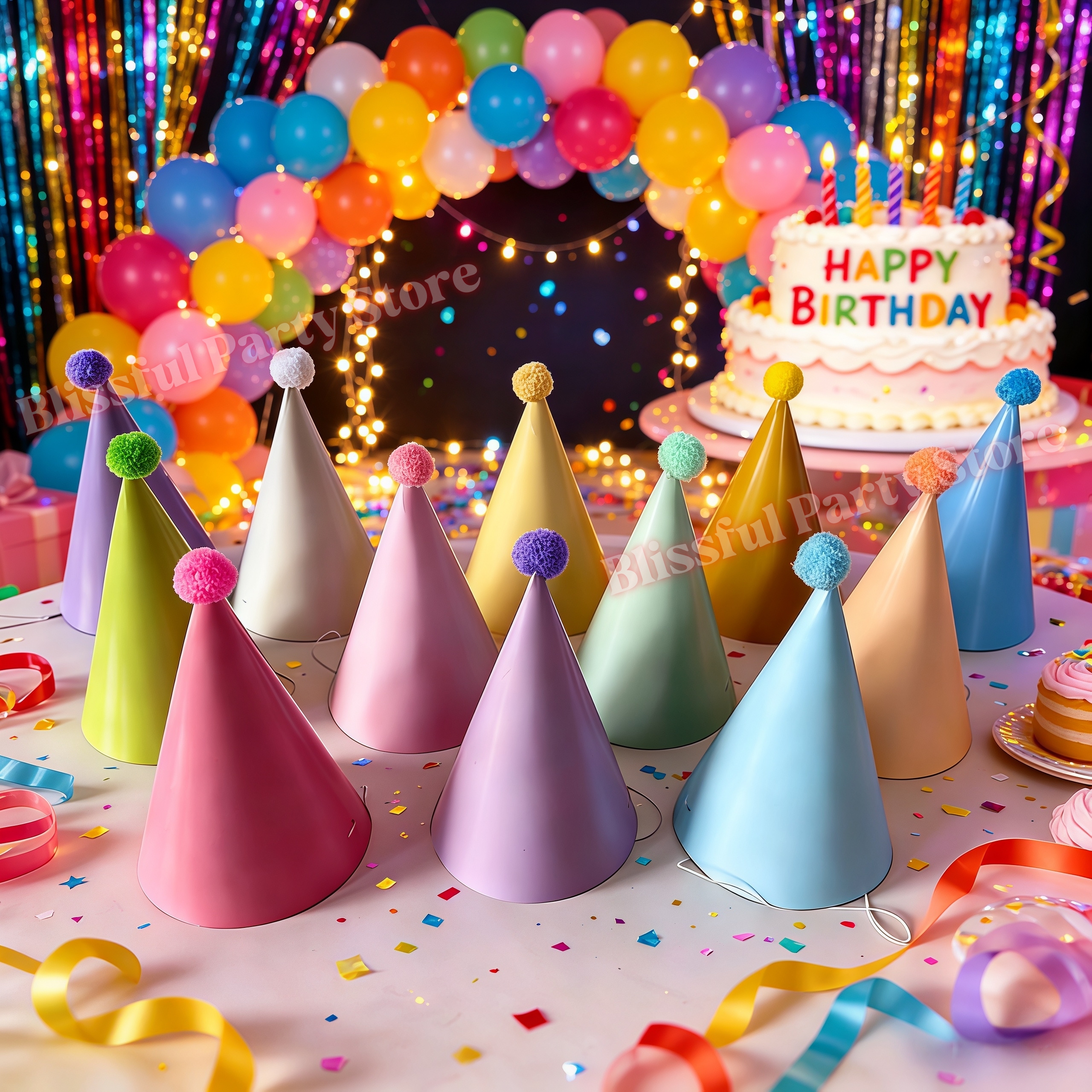 Party Hat Cone - 다채로운 생일 파티 모자 생일 및