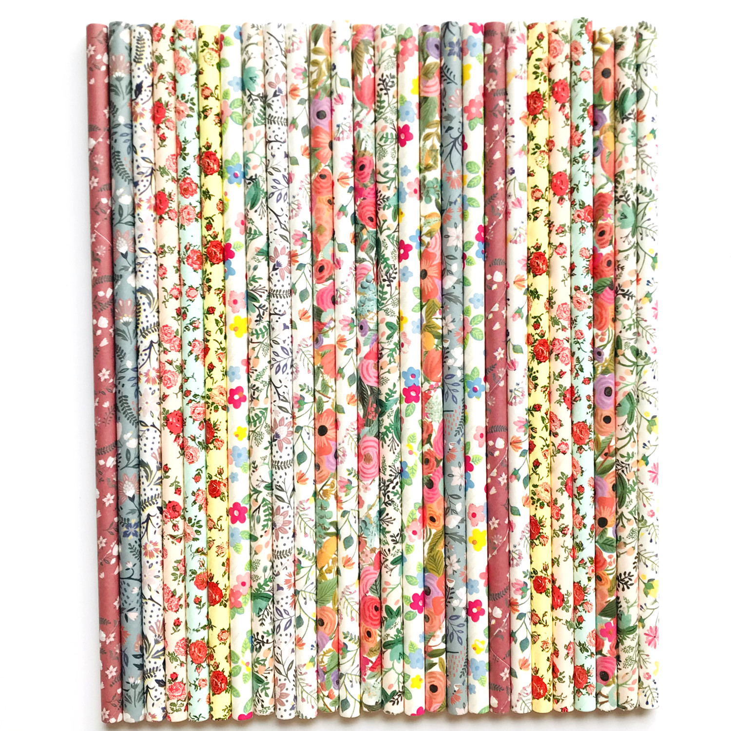 Paper Straw Color - 빈티지 종이 빨대, 레트로 꽃 프린트,