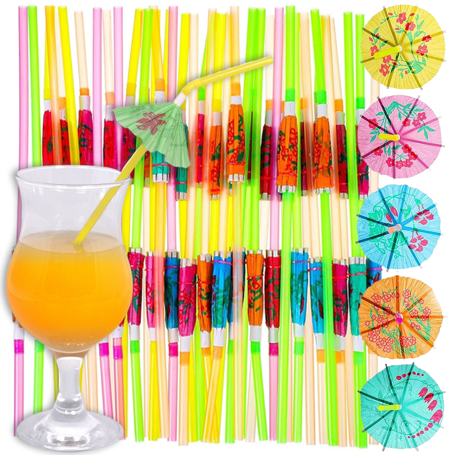 Paper Straw Color - 30/60pcs 종이 우산이 달린 다채로운 마시는
