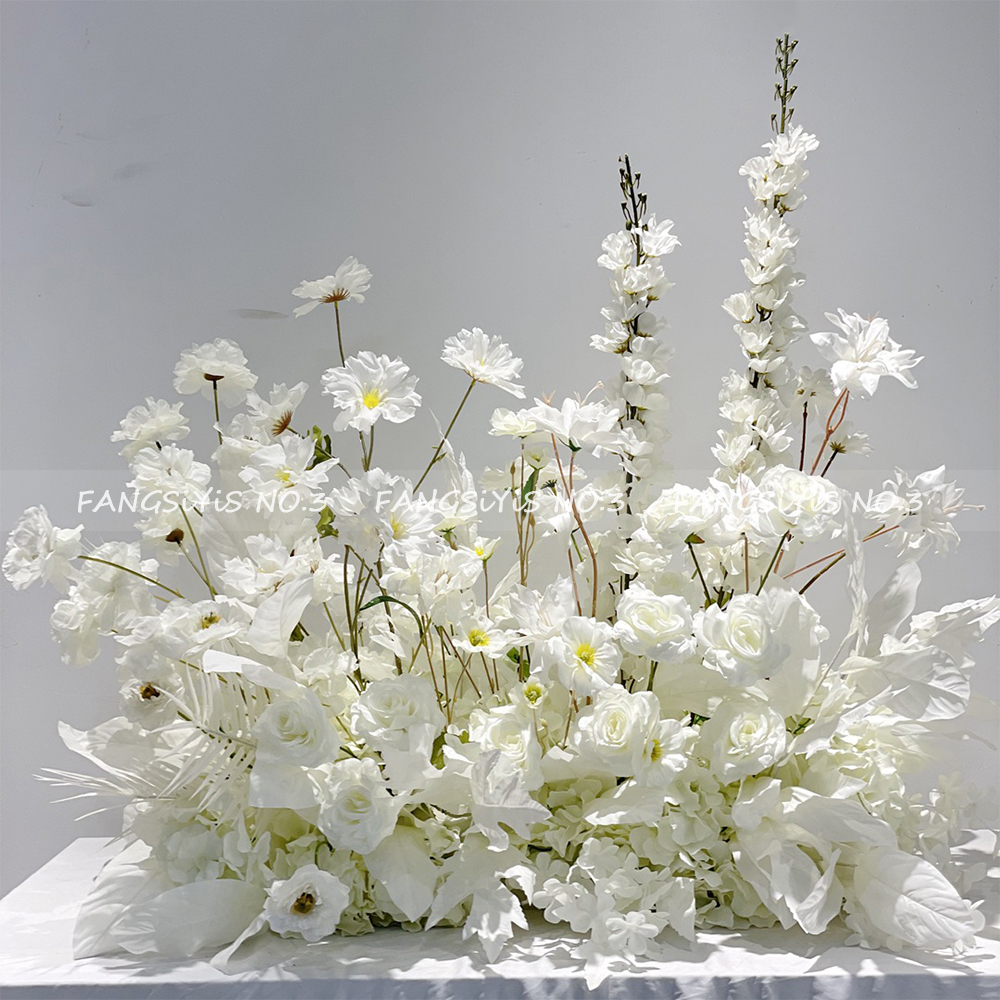 Flower Wall Panel - 100/50CM 인조 화이트 로즈 수국 꽃줄