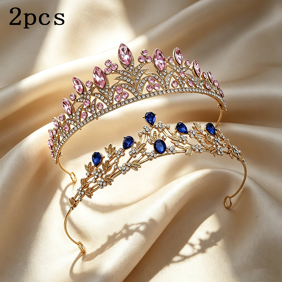 Event Supplies - 2팩 리프 모양 라인스톤 금도금 크라운