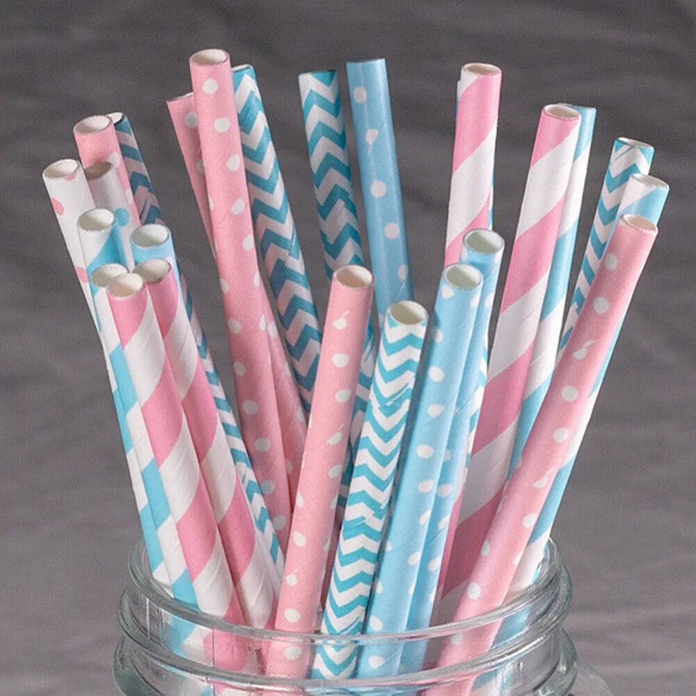 Paper Straw Color - 100개 대량 포장 종이 빨대 패턴