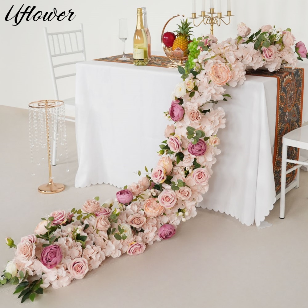 Flower Wall Panel - Uflower 200cm 핑크 로즈 수국 인조