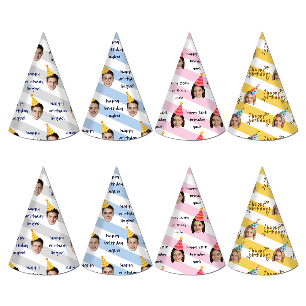 Party Hat Cone - 8개 맞춤형 텍스트 및 사진이 있는