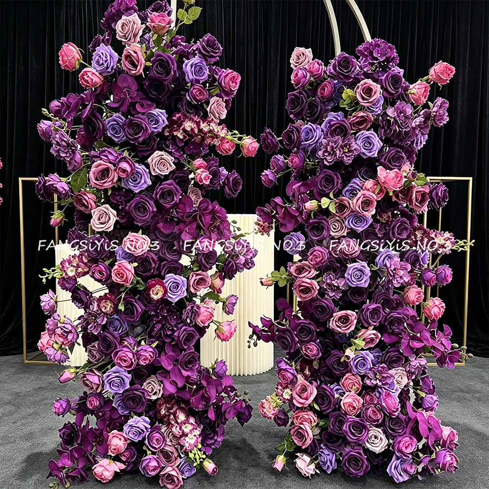 Flower Wall Panel - 2M/1M 고급 퍼플 장미 조화 줄