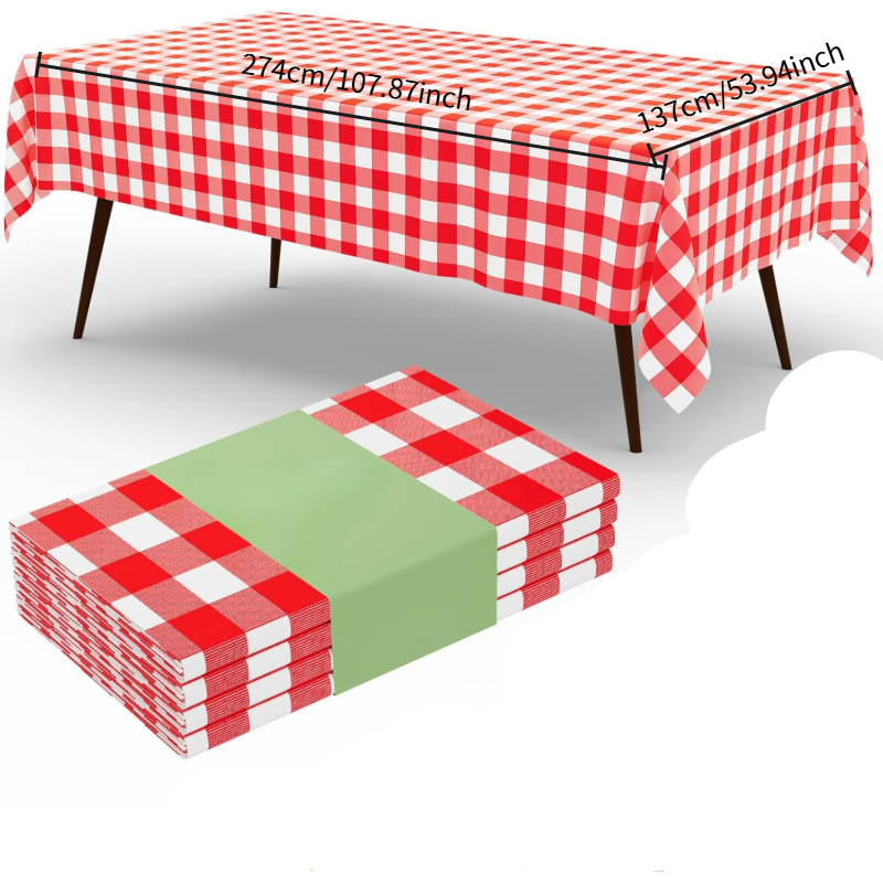 Table Cloth Disposable - 직사각형 빨간색 흰색 체크무늬 테이블보, 방수
