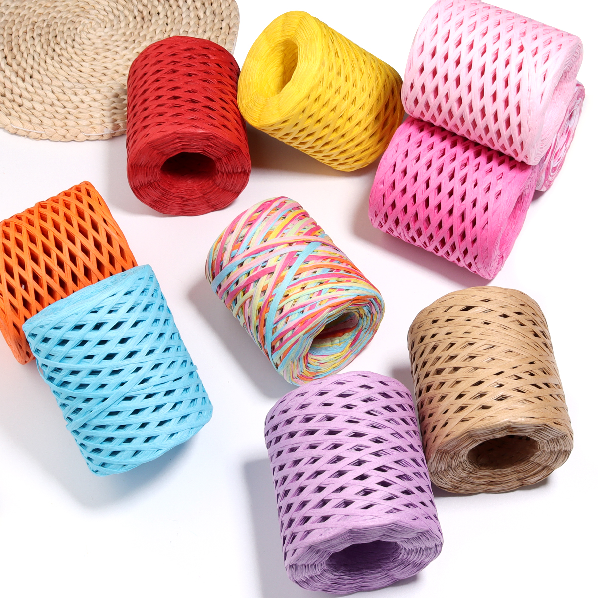 Paper Straw Color - 80-200M/롤 4mm 컬러 라피아 짚실 뜨개질,