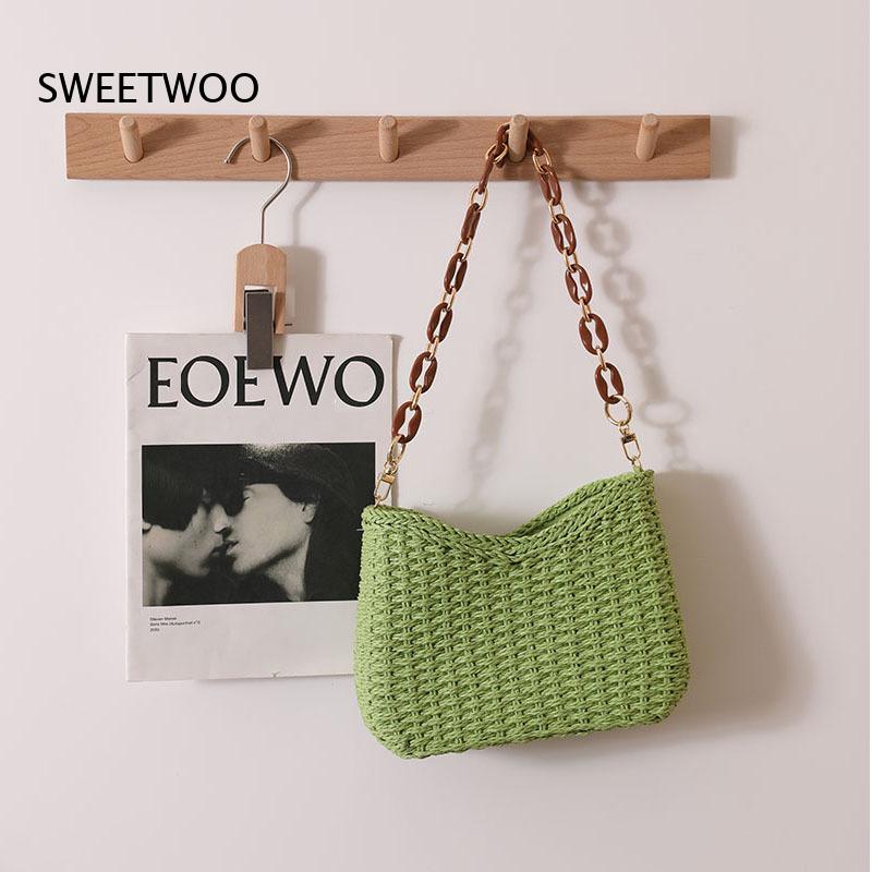 솔리드 컬러 속이 빈 짠 밀짚 숄더백 언더암 핸드백 멀 - Paper Straw Color 리뷰 및 가격