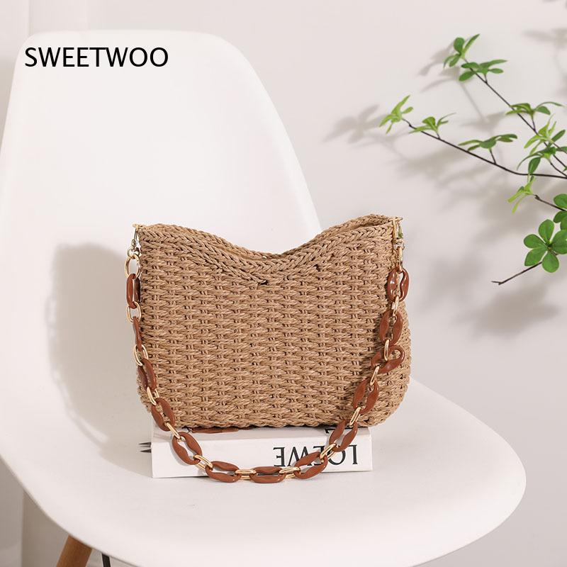솔리드 컬러 속이 빈 짠 밀짚 숄더백 언더암 핸드백 멀 - Paper Straw Color 리뷰 및 가격