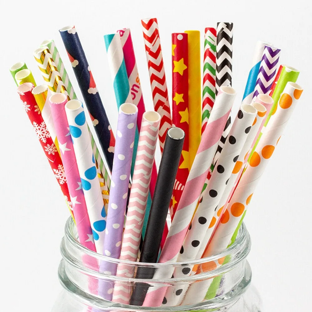 100개 대량 포장 종이 빨대 패턴 색상 - 생분해성  - Paper Straw Color 리뷰 및 가격