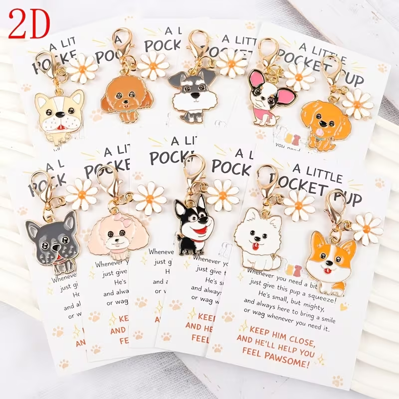 귀여운 만화 강아지 열쇠고리 10개 - 2D 동물 테마 - Event Supplies 리뷰 및 가격