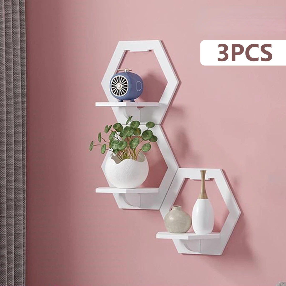 3Pcs 육각형 벽 선반 펀치 무료 침대 옆 벽 디스플 - Flower Wall Panel 리뷰 및 가격