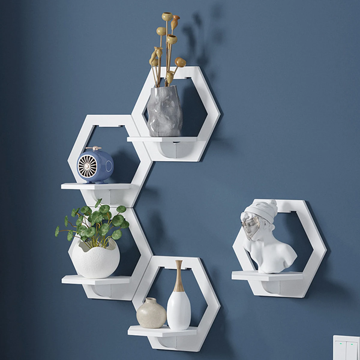3Pcs 육각형 벽 선반 펀치 무료 침대 옆 벽 디스플 - Flower Wall Panel 리뷰 및 가격