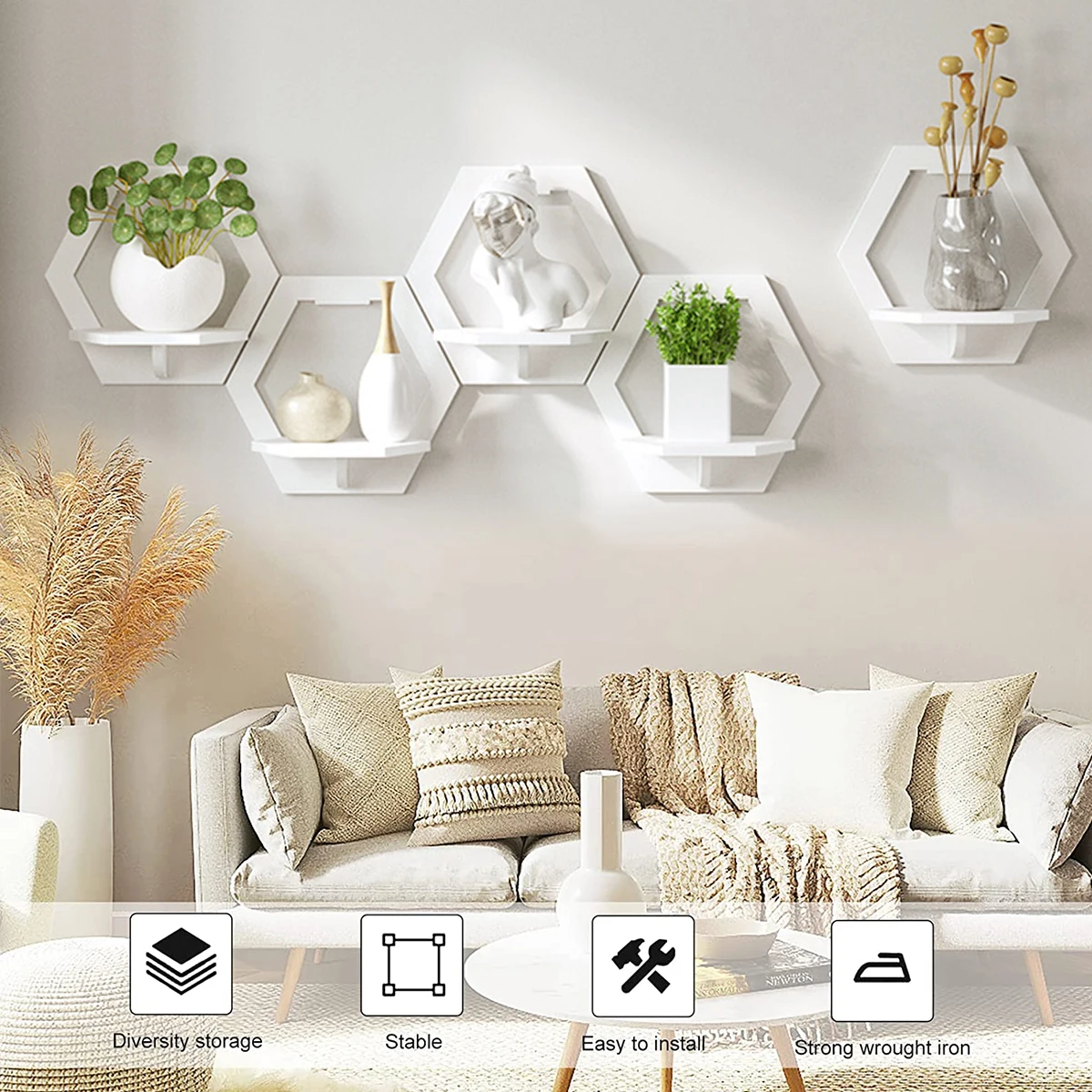 3Pcs 육각형 벽 선반 펀치 무료 침대 옆 벽 디스플 - Flower Wall Panel 리뷰 및 가격