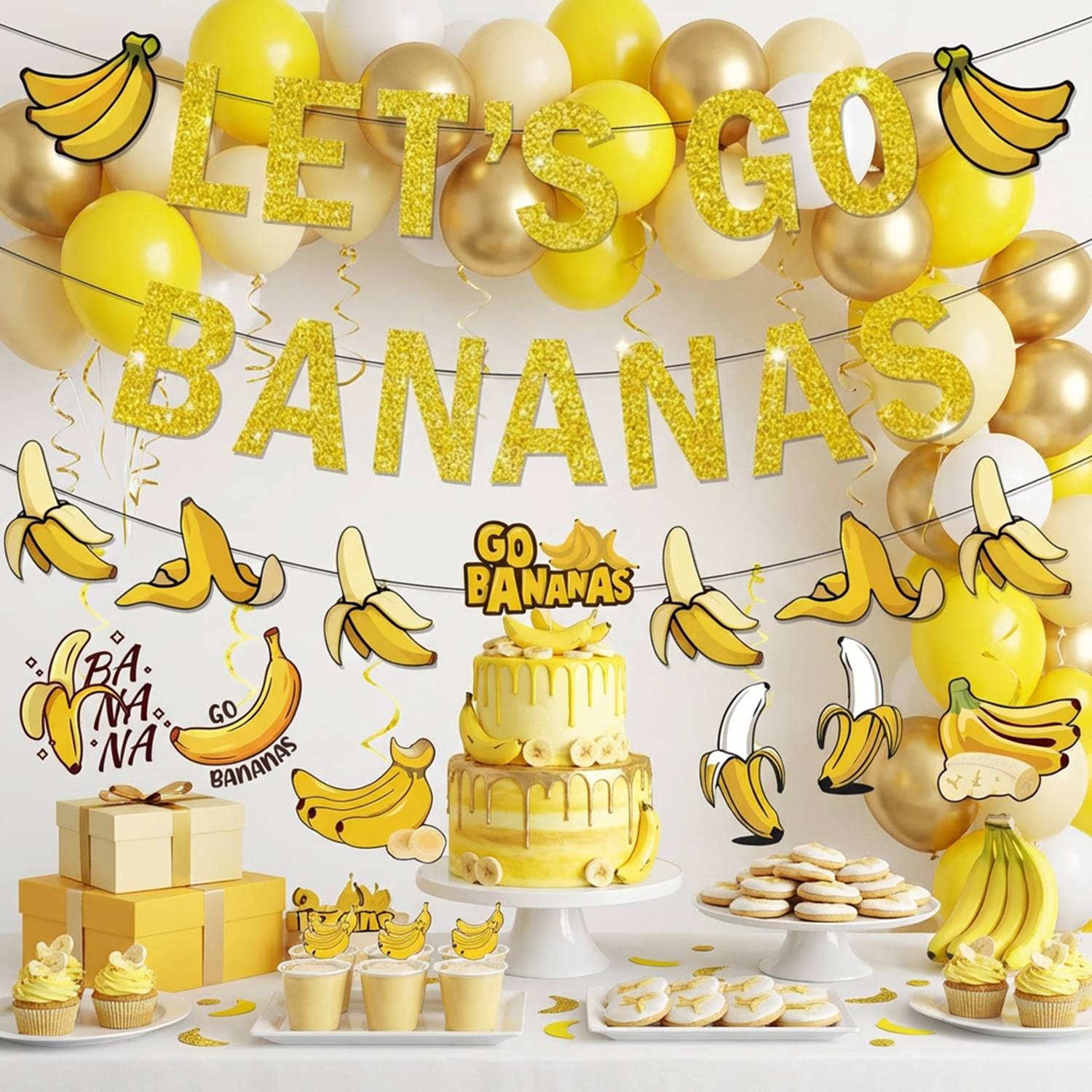 노란색 바나나 생일 배너 가랜드 과일 테마 첫 번째 생 - Let'S Party Event Supply 리뷰 및 가격