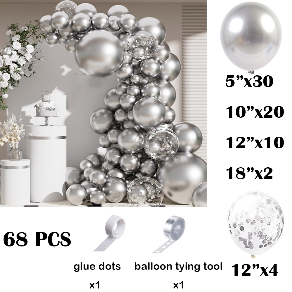 68개 메탈릭 실버 풍선 가랜드 아치 키트 크롬 실버  - Balloon Arch Kit 리뷰 및 가격