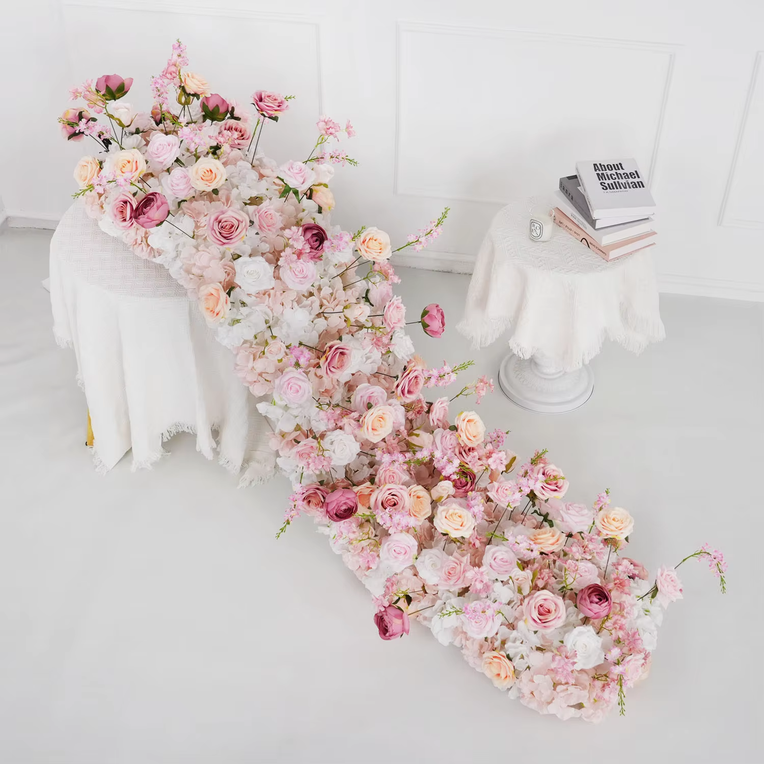 Uflower 1m/2m 핑크 장미 수국 꽃 행 러너  - Flower Wall Panel 리뷰 및 가격