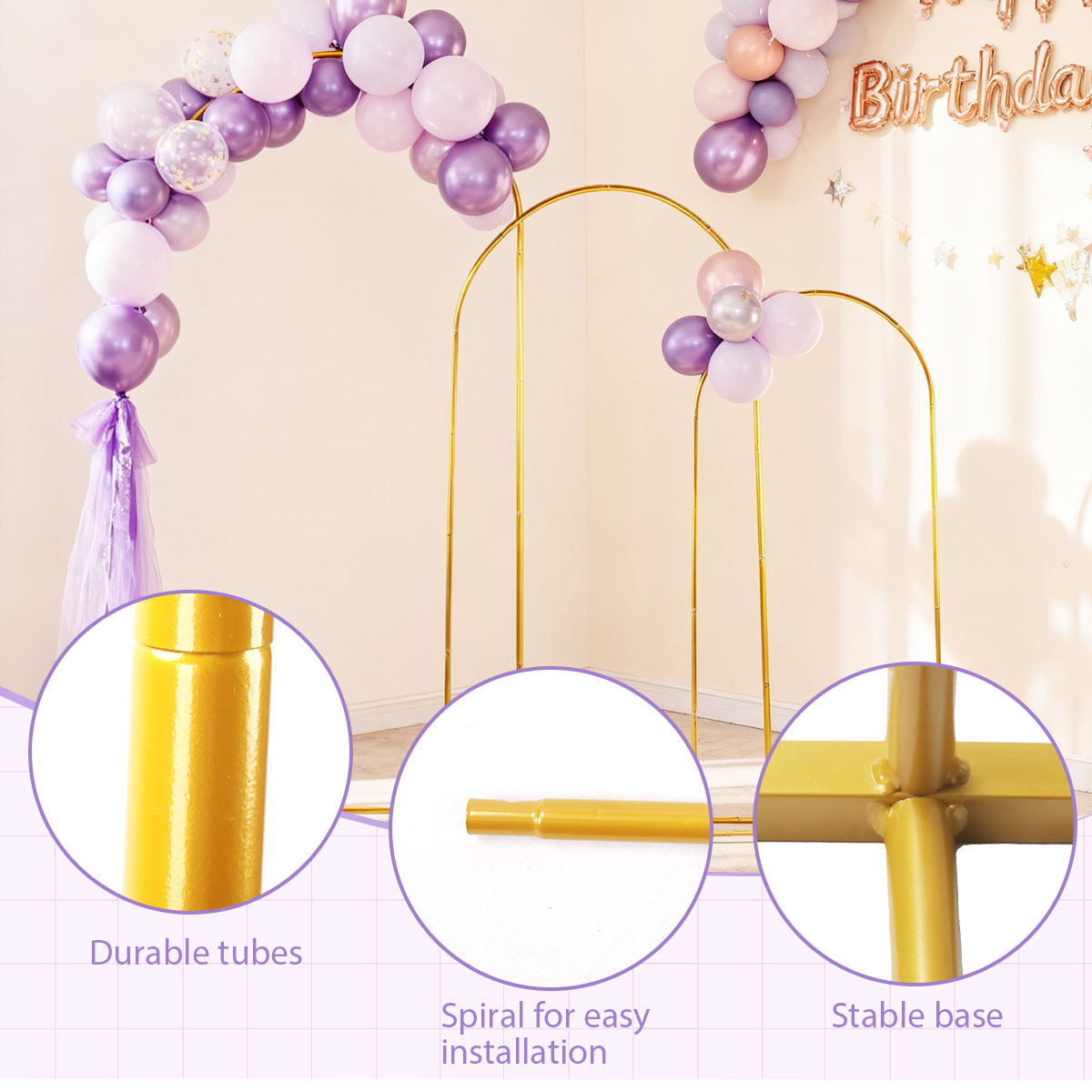 3팩 골든 메탈 아치 키트, 조절 가능하고 휴대 가능한 - Balloon Arch Kit 리뷰 및 가격